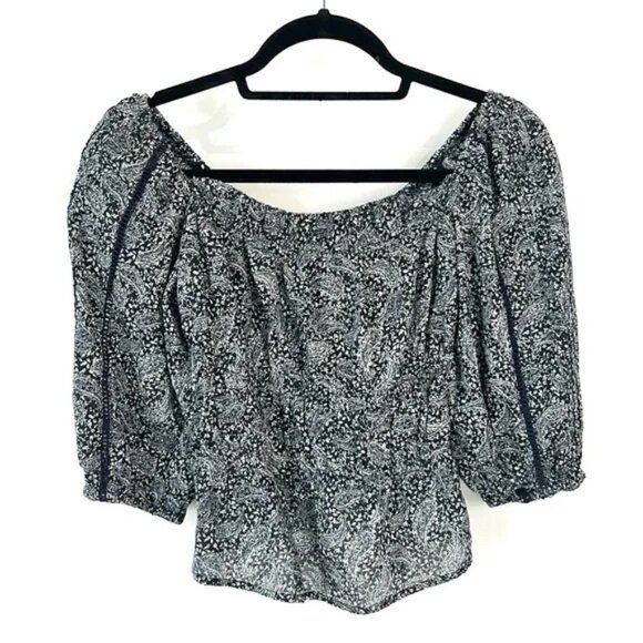 Sam Edelman Meadow Paisley Fields Gardenia Long Sleeve Off-Shoulder Top - Picture 2 of 9